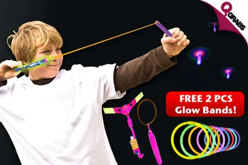 For QR19, Have Some Fun with a Set of 4 Colorful LED Helicopter Shooters with Two FREE Glow Bands! (QR39 Value)